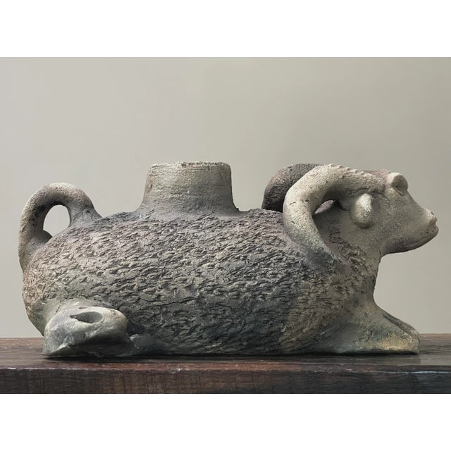 Mexican Vintage Mexican Outsider Wood Fired Ceramic Ram Sculptural Vessel For Sale - Image 3 of 9