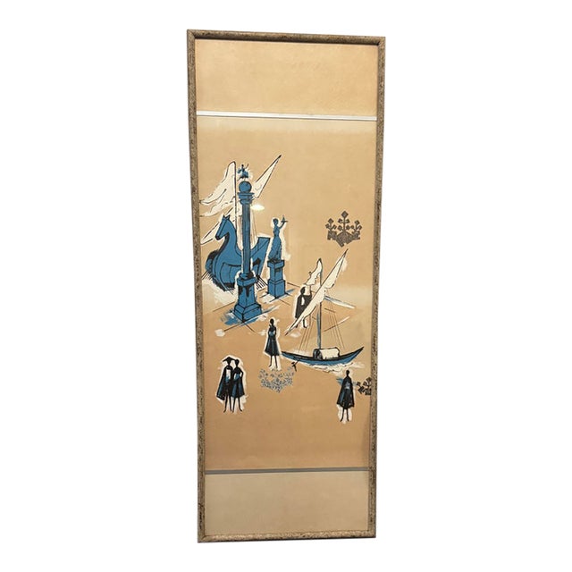 1960s Italian Mid Century Gouache Artwork Framed For Sale