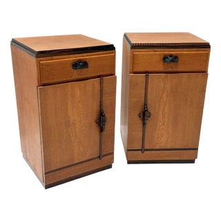 Vintage Art Deco Nightstands in Oak and Ebony by FA. S. Speelman, 1920s, Set of 2 For Sale