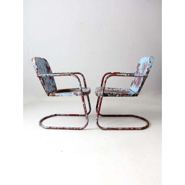 Mid-Century Metal Patio Chairs Pair For Sale - Image 9 of 12