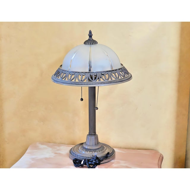 Vintage Desk Lamp With Frosted Glass Shade and 2 Pull Chain Switches For Sale - Image 4 of 12