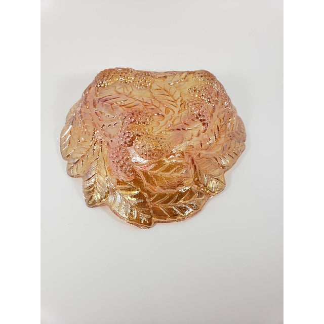 Glass 1970s Indiana Glass Loganberry Pattern Iridescent Marigold Embossed Bowl/Dish For Sale - Image 7 of 7