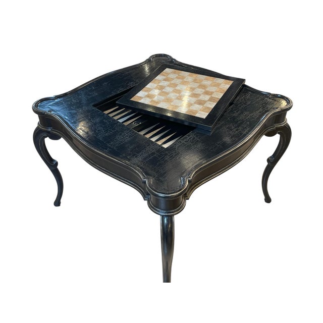 French 1990s Baker Furniture Louis XV Convertible Lacquer Game Table & 4 Chairs For Sale - Image 3 of 8