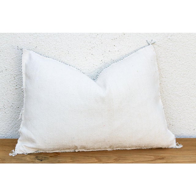Textile White & Charcoal Trellis Lumbar Moroccan Silk Pillow For Sale - Image 7 of 8