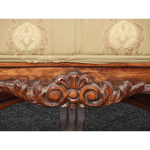 Gold Vintage French Country Bedside X Bench Silk Blend Fabric For Sale - Image 8 of 12