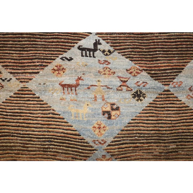 Brown Folk Art Persian Gabbeh Rug no. j3316 For Sale - Image 8 of 11