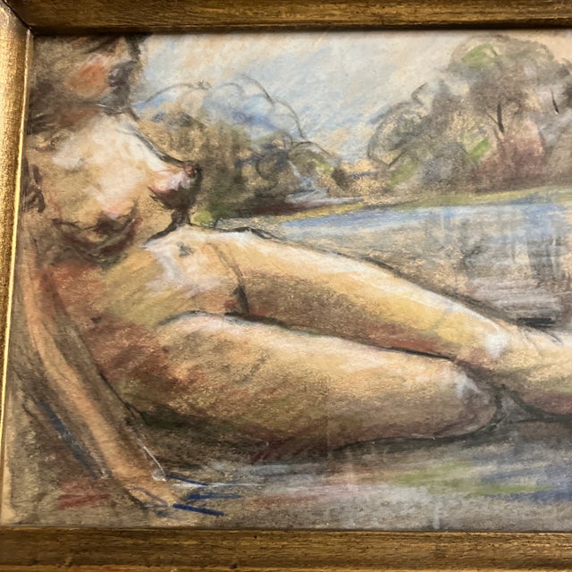 Original 8 x 10 pastel drawing on paper unsigned Overall size with vintage frame is 12 x 14..