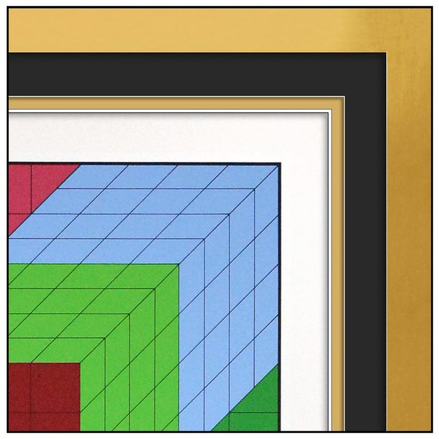 Late 20th Century The Door Geometric Abstract Blue Screenprint Victor Vasarely For Sale In Minneapolis - Image 6 of 6