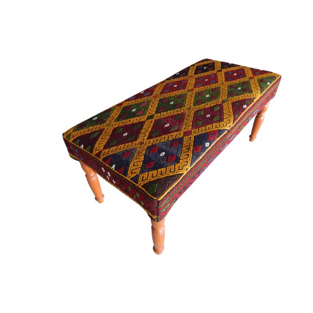 2010s Kilim Bench Upholstered With Turkish Kilim Rug For Sale - Image 5 of 13
