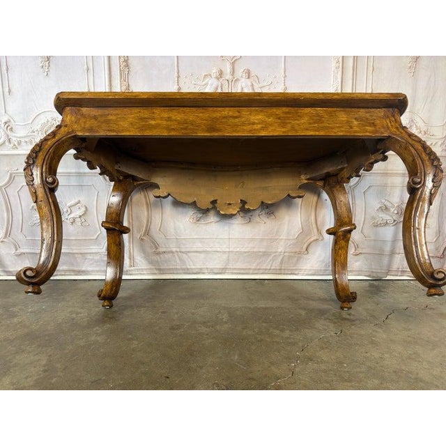 Chestnut Italian Rococo Style Hand- Carved Walnut Console Table For Sale - Image 8 of 15