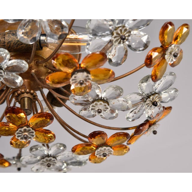 1960s Mid Century Maison Bagues Style Crystal Flower Flush Mount Fixture For Sale - Image 5 of 12