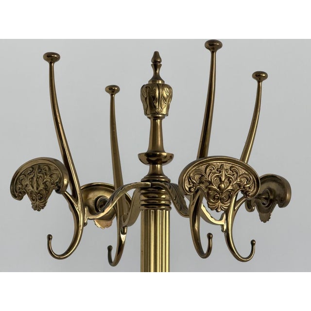 1960s Vintage Brass Coat Rack with Rotating Crown and Fluted Column, 1960s For Sale - Image 5 of 18