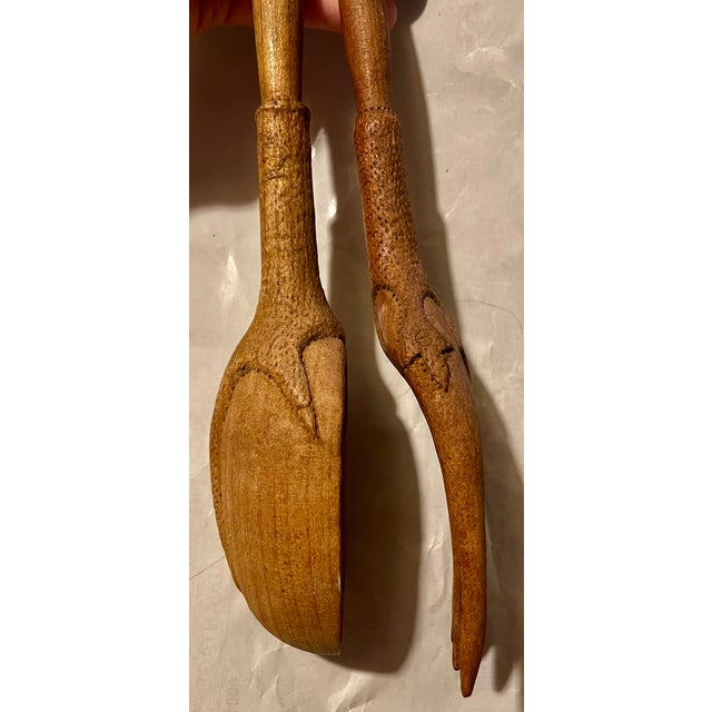 Mid 20th Century Hand Carved Country French Salad Spoon & Fork Folk Art Claw Talon- A Pair For Sale - Image 4 of 12