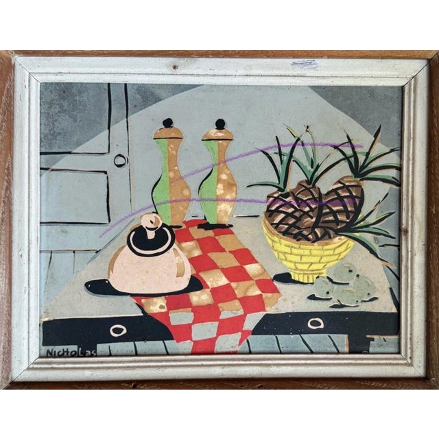 1950s Vintage Mid Century Modern 1950s Paintings Forced W/ Perspective in Wood Frames, Signed - Set of 2 For Sale - Image 5 of 10