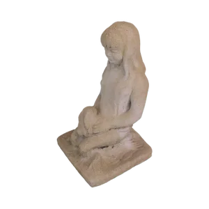Vintage Cast Stone Concrete Garden Statue of Girl Holding Bunny