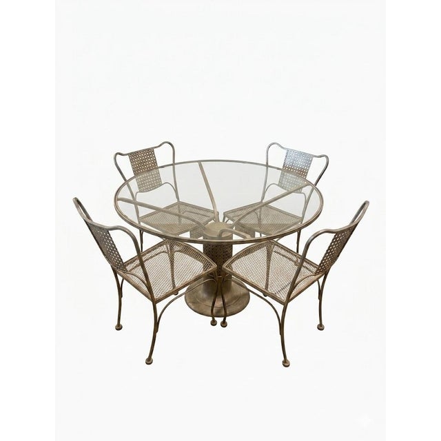 1950s Verdigris Hollywood Regency Mid-Century Wrought Iron Patio Dining Set, 5 Pieces For Sale In Denver - Image 6 of 8