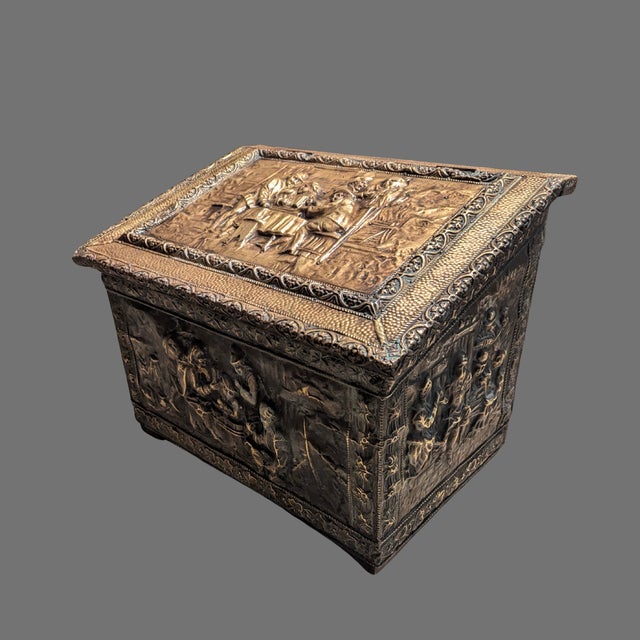 Add storage and rustic elegance to your home with this Antique Brass Covered Wood Firewood Organizer Box. Crafted from...