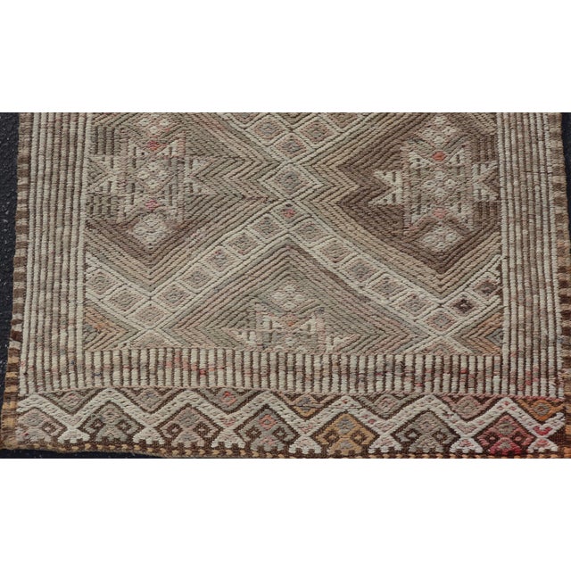 Measures: 3'6 x 4'3 Vintage Turkish Kilim Rug with Diamond Medallions in Taupe, Ivory, and Cocoa. Keivan Woven Arts /...