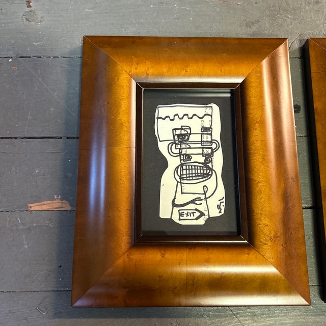 Set of three contemporary original Wayne Cunningham abstract marker drawings. Measure 8.5x10.5 framed. Check out my shop...