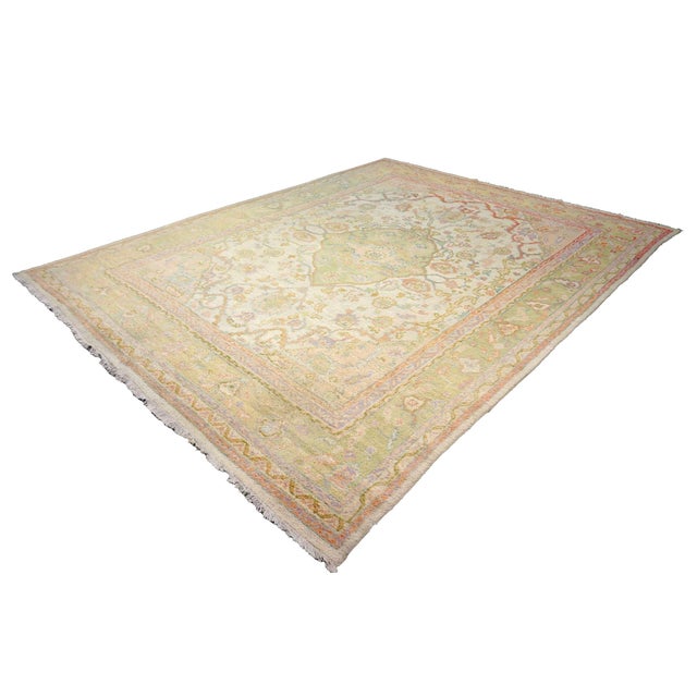Antique Turkish Oushak Wool 10x13 Olive, Ivory, & Pink Handmade Area Rug #1144268 For Sale In Houston - Image 6 of 15