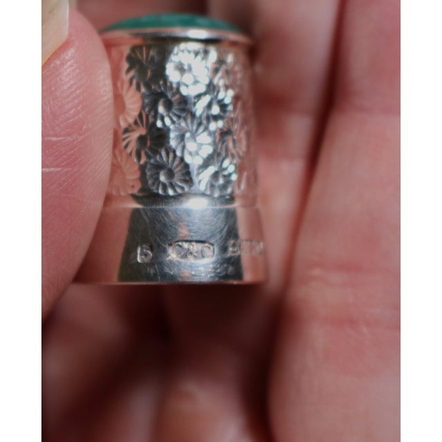 Silver English Sterling Silver 1971 Glass Top Thimble With Floral Pattern For Sale - Image 8 of 11
