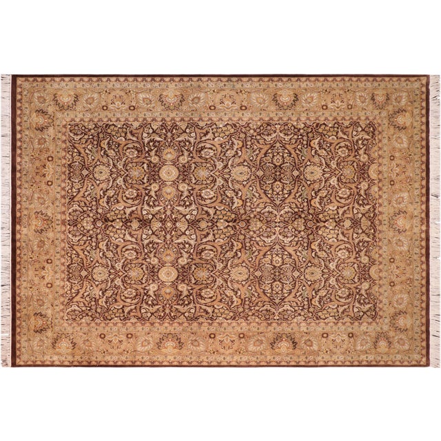 Brown Shabby Chic 1990's Floral Pak-Persian Brown/Tan Wool Rug - 7'11'' X 10'6'' For Sale - Image 8 of 9
