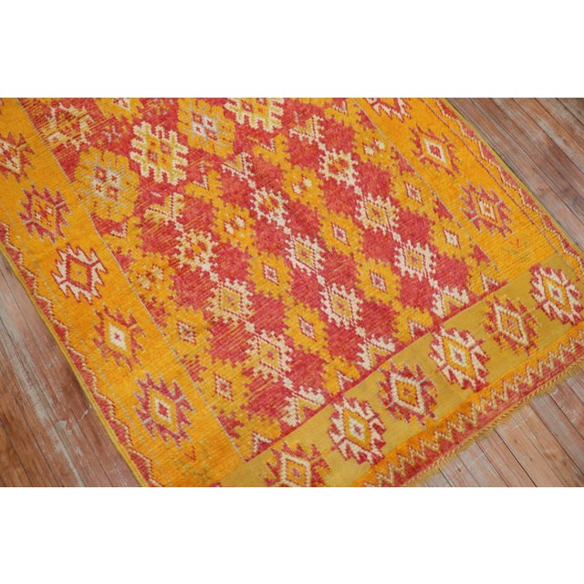 Mid 20th Century Saffron Red Quirky Moroccan Colorful Geometric Accent Rug - 4'6" x 9'2" For Sale In New York - Image 6 of 18