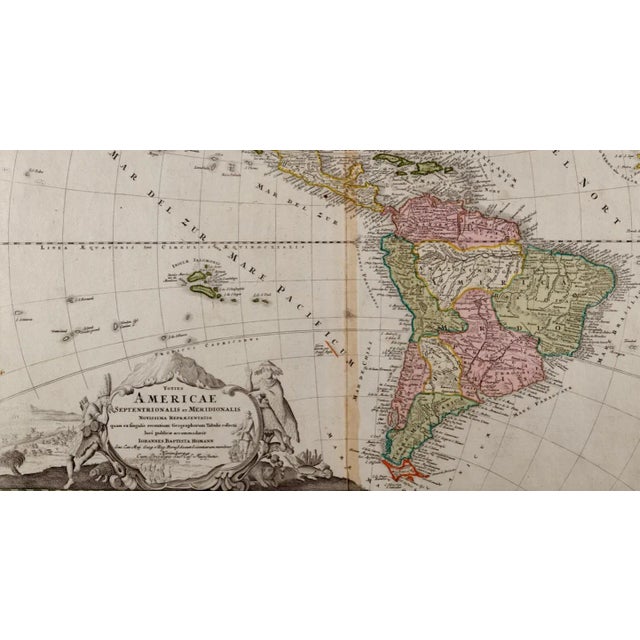 Early 18th Century North and South America: An 18th Century Hand-Colored Map by Johann Homann, 1720 For Sale - Image 5 of 7