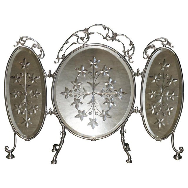 Antique Art Deco Italian Silver Plated Venitian Cut Glass Fireplace Screen by Aeg, 1920 For Sale - Image 12 of 12