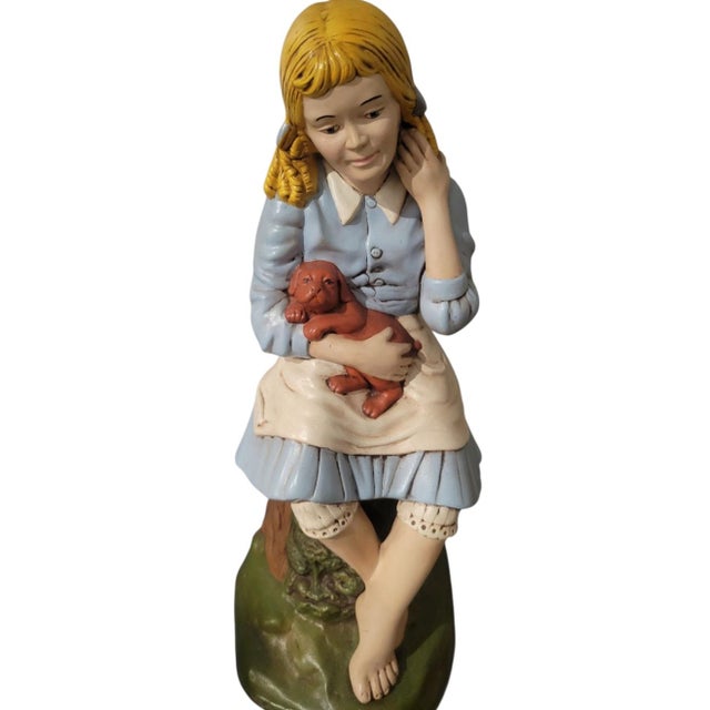 Wildwood 1970"s Vintage Ceramic Mid Century Modern Girl With Red Dog Table Lamp For Sale - Image 4 of 6