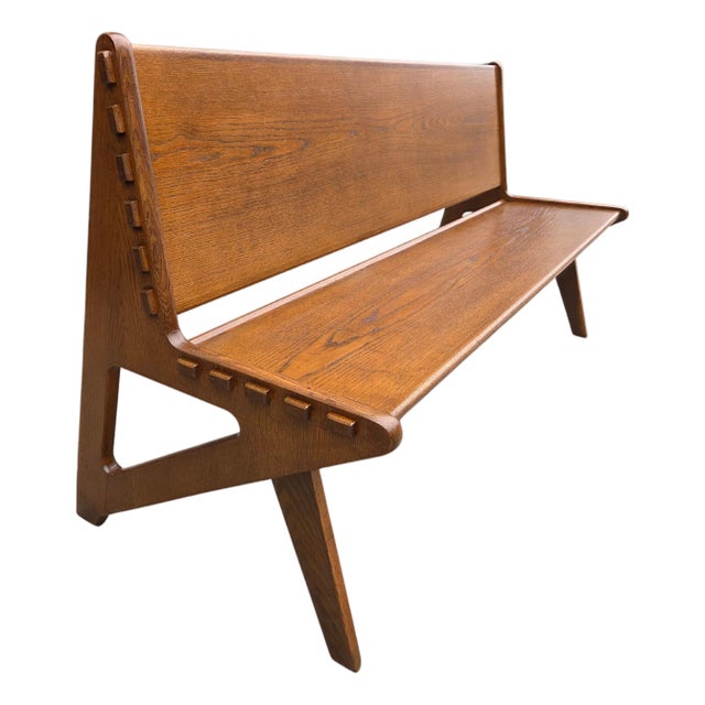 French Art Deco Wooden Bench, 1950s For Sale