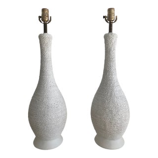 Plaster Faux Wicker Table Lamps Serge Roche Style - A Pair For Sale