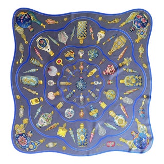 Hermès Les Flacons 2006 Silk Scarf Black and Grey Designed by Baschet Catherine For Sale