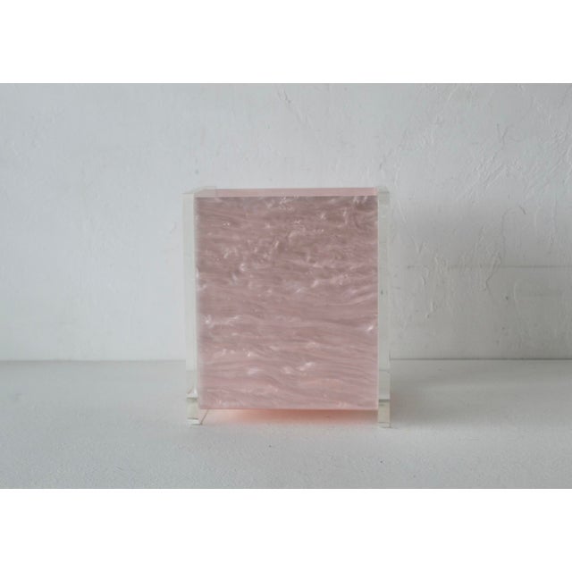 Pink Vintage Mid-Century Acrylic Lucite Pink Mother of Pearl/Marble Effect Rectangular Wastebasket For Sale - Image 8 of 13