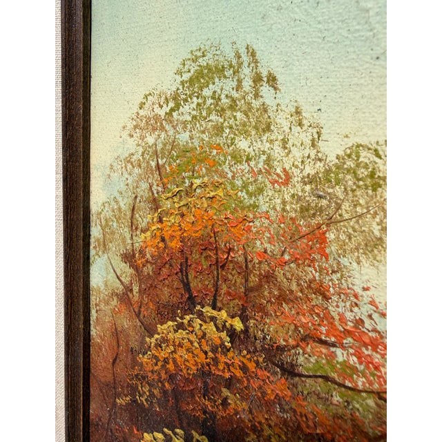 Red Large Vintage Autumn Watermill Oil Painting, Signed Robert More For Sale - Image 8 of 8