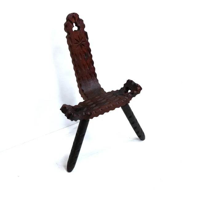 Spanish Brutalist Wooden Chair, 1960s For Sale - Image 4 of 9