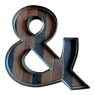 Vintage Slatted Wood & Metal Industrial Ampersand Sign For Sale