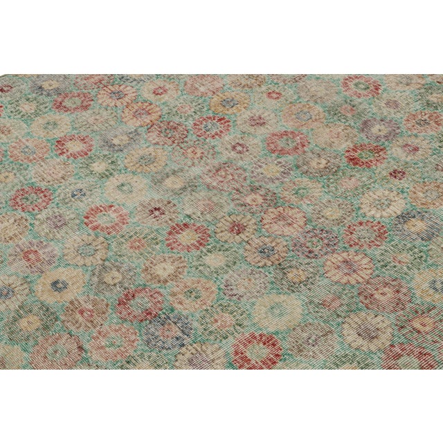 Rug & Kilim Vintage Zeki Müren Rug in Teal With Colorful Floral Patterns, From Rug & Kilim For Sale - Image 4 of 6