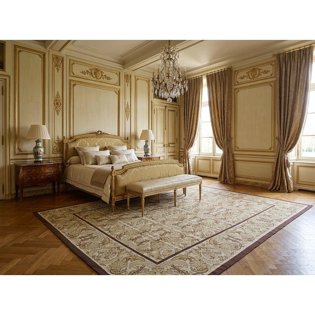 9x12 Vintage Aubusson Flat Weave Wool Rug, Beige Renaissance Scroll For Sale - Image 11 of 11