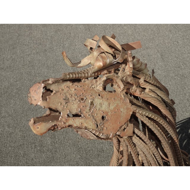 37"Tall Vintage Mid Century Brutalist Welded Metal Horse Sculpture Statue Stand For Sale - Image 10 of 16