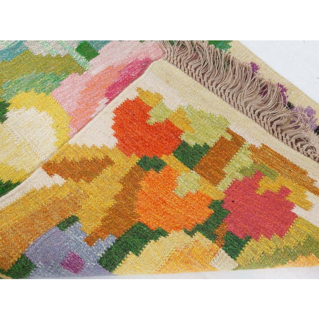 Doris Leslie Blau Vintage Swedish Floral Design Flat Woven Rug by Ingegerd Silow For Sale - Image 9 of 9