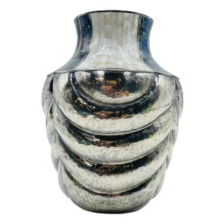 Los Castillo Studio Vase With Inlay and Hammered Finish, Mexico 1970's For Sale