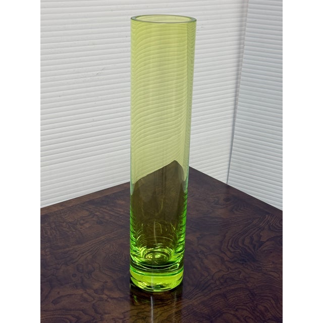 Contemporary Cylindrical Lime Green Tall Vase For Sale - Image 3 of 12