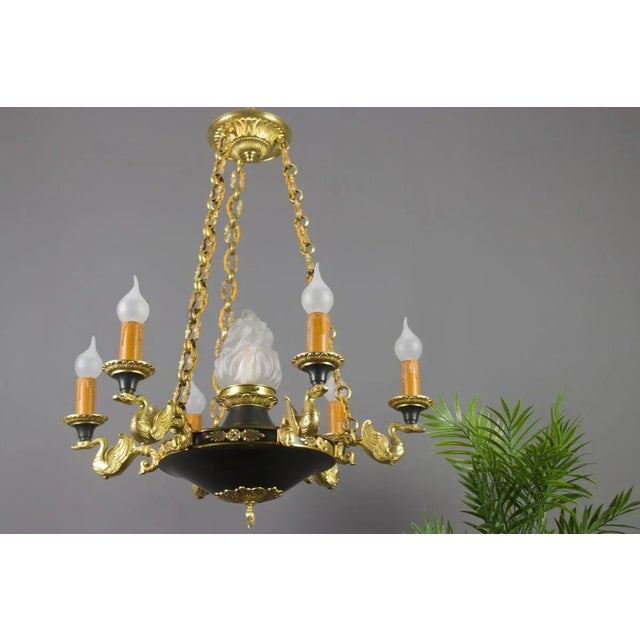 1920s French Empire Style Bronze, Brass and Glass Chandelier, 1920s For Sale - Image 5 of 18