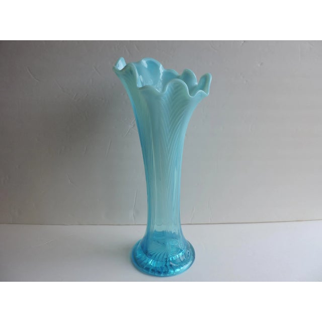 Circa 1908 Northwood Blue Opalescent Swung Glass Feathers Vase Chairish
