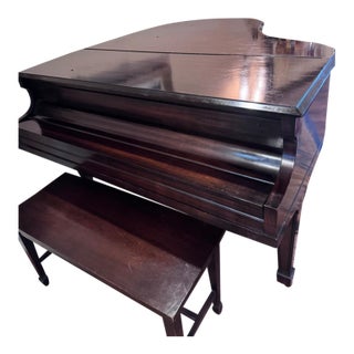 Krakauer Bros. New York Mahogany Baby Grand Piano With Bench For Sale