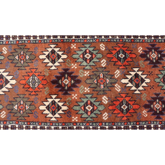 Vintage Turkish Kars Runner With Tribal Motif Design in Orange-Brown Colors 1'9 X 6'5 For Sale - Image 9 of 12