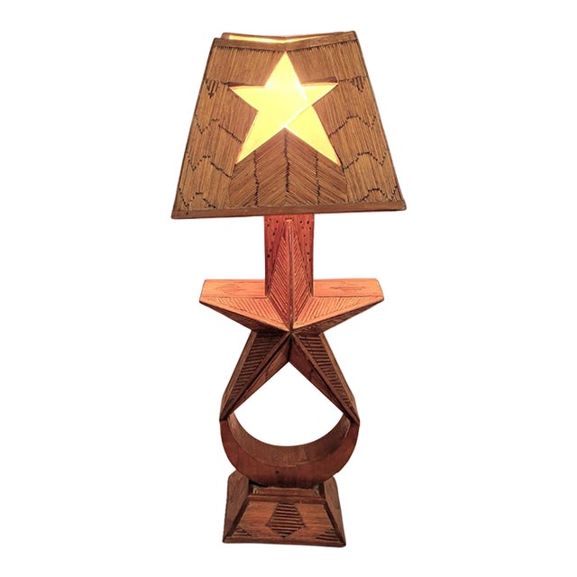 Tramp Art American Folk Art Matchstick Table Lamp With Star Motif For Sale