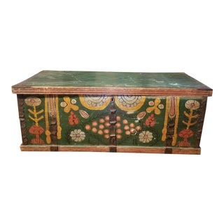 19th Century Folk Art Hand Painted Floral Design Blanket Chest For Sale