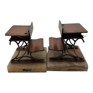 1972 C. Jere School Desk Bookends Pair Copper Onyx Bases Signed Artisan Hous For Sale